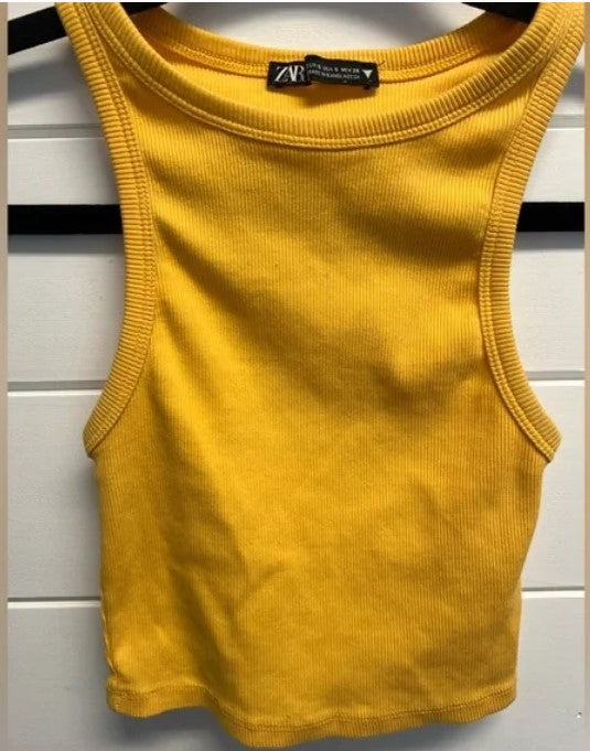 Zara Yellow Orange Ribbed Crop Top S