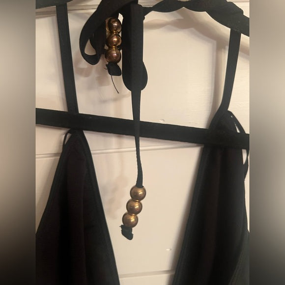 Forever 21 Fringe One Piece Black Swimsuit Medium