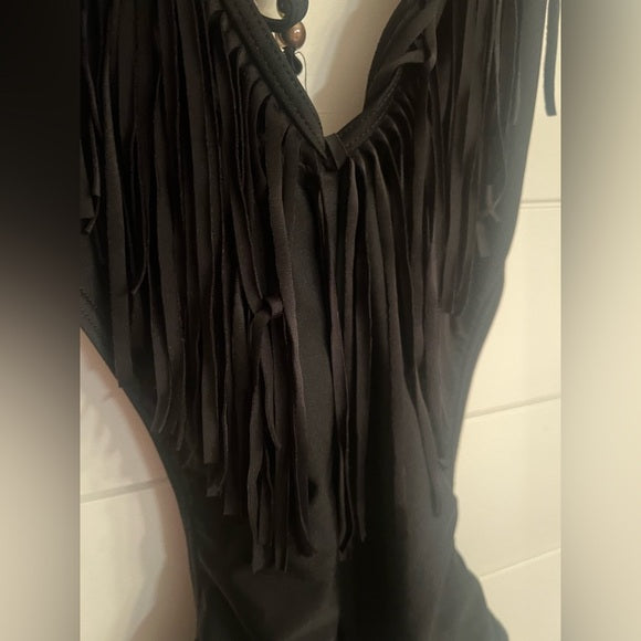 Forever 21 Fringe One Piece Black Swimsuit Medium