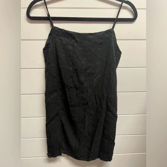 Zara Black Slip Mini Dress Crinkle Satin with Slit Size XS