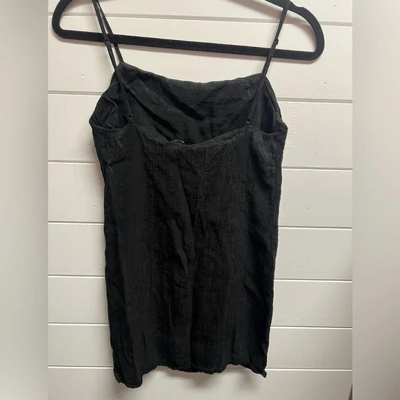 Zara Black Slip Mini Dress Crinkle Satin with Slit Size XS