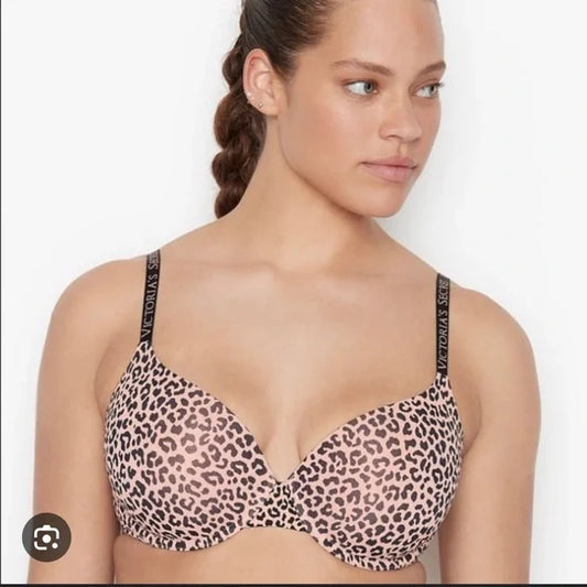 Victoria’s Secret T- Shirt Leopard Brown Lightly Lined Bra
