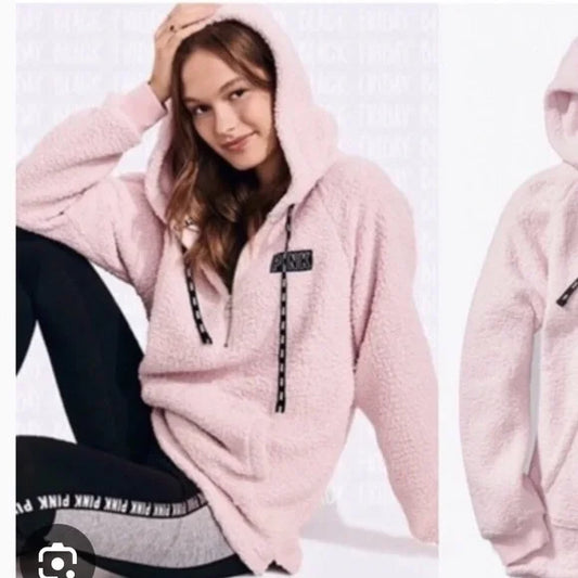 VICTORIAS SECRET PINK SHERPA HALF ZIP HOODIE