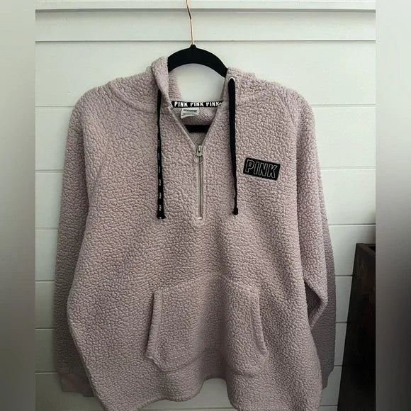 VICTORIAS SECRET PINK SHERPA HALF ZIP HOODIE