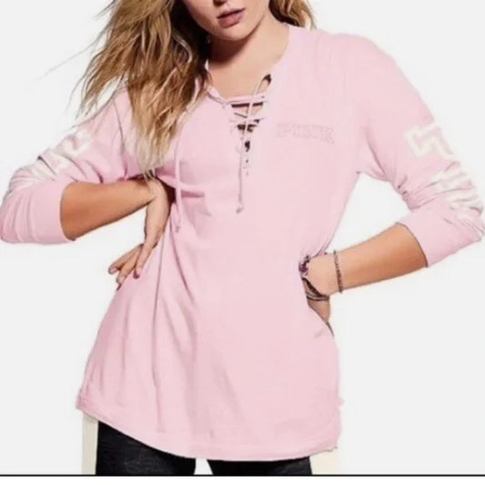 Pink Victoria Secret Lace Up Long Sleeve Medium