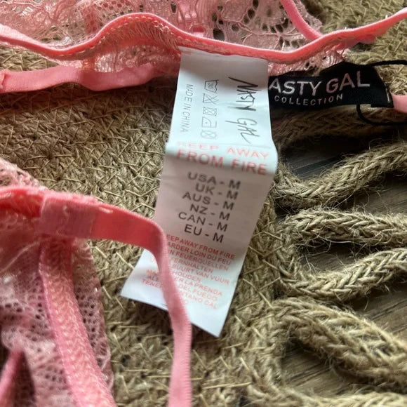 Nasty Gal Lace Talk About You and Me Lace-Up 3 Pc Set PINK M