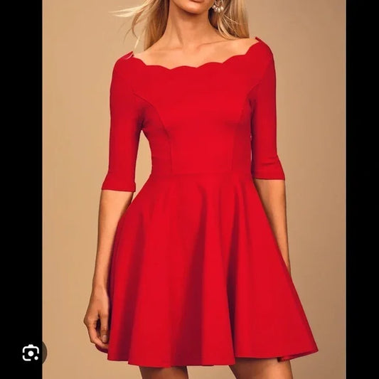 Lulus Tip the Scallops Red Scalloped Skater Dress