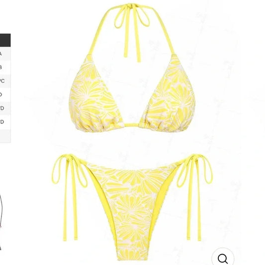 SEAMOLLY CONTRAST COLOR JACQUARD HALTER TRIANGLE TIE SIDE BIKINI SET SMALL