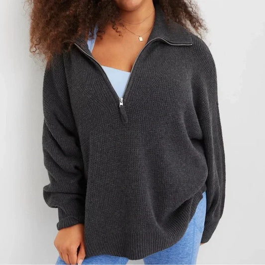 Aerie Cozy Up Waffle Quarter Zip Sweater Small
