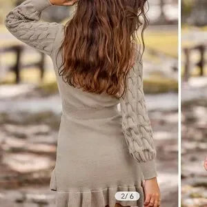 Cupshe Khaki High Neck Long Sleeve Asymmetrical Hem Mini Sweater Dress