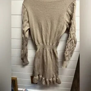 Cupshe Khaki High Neck Long Sleeve Asymmetrical Hem Mini Sweater Dress
