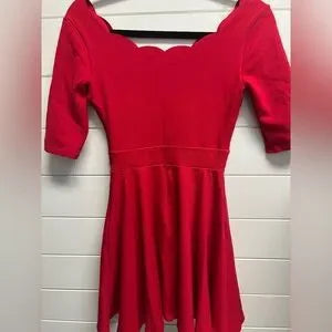 Lulus Tip the Scallops Red Scalloped Skater Dress