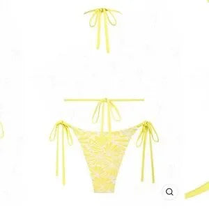 SEAMOLLY CONTRAST COLOR JACQUARD HALTER TRIANGLE TIE SIDE BIKINI SET SMALL