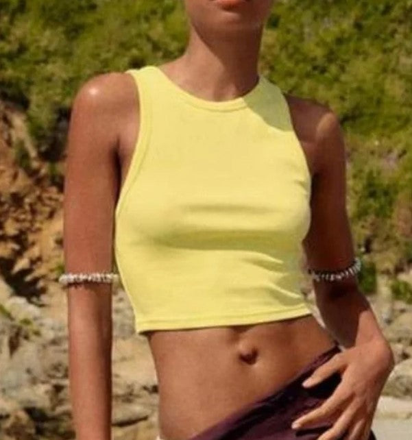 Zara Yellow Orange Ribbed Crop Top S